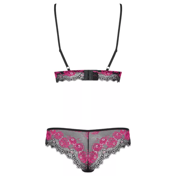 Obsessive Tulia - Spitzen-Dessous-Set (schwarz-pink) - L/XL