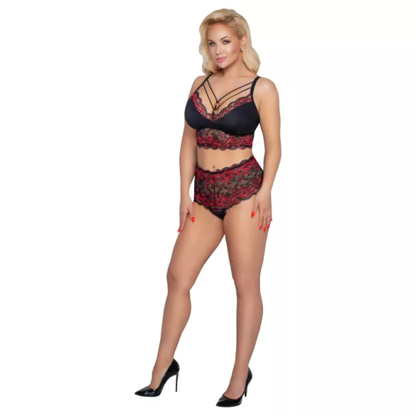 Cottelli Curvies - Florales Spitzenwäsche-Set (Schwarz) - 2XL