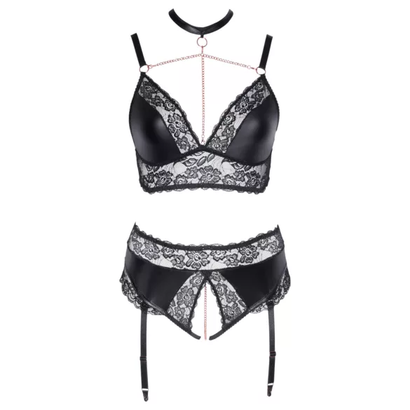 Cottelli Curves - Glänzendes Dessous-Set (Schwarz) - 2XL