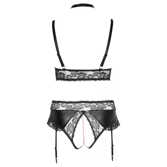 Cottelli Curves - Glänzendes Dessous-Set (Schwarz) - 2XL