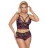 Cottelli Plus Size - Blumen-BH-Set (schwarz-lila) - 3XL/4XL