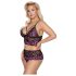 Cottelli Plus Size - Blumen-BH-Set (schwarz-lila) - 3XL/4XL