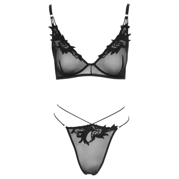 Cottelli - Transparenter, spitzenbesetzter BH-Set (schwarz) - M