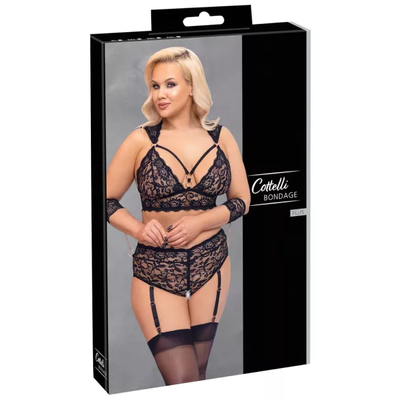 Cottelli Bondage Plus Size - Spitzen-BH-Set (schwarz)