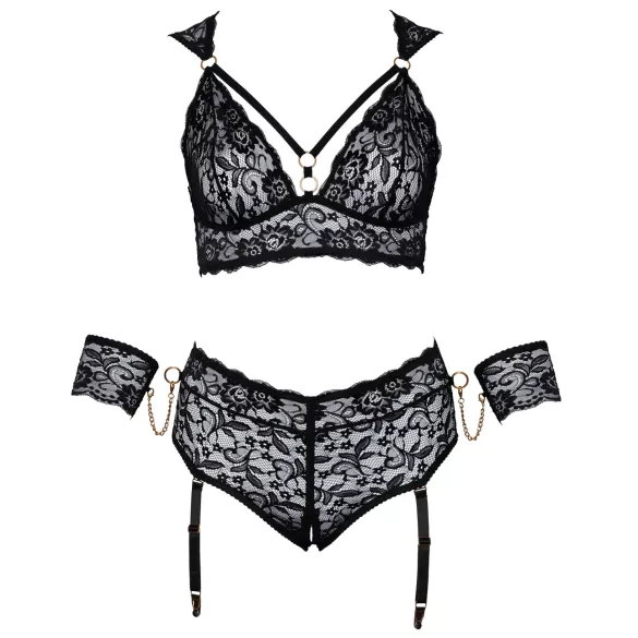 Cottelli Bondage Plus Size - Spitzen-BH-Set (schwarz)