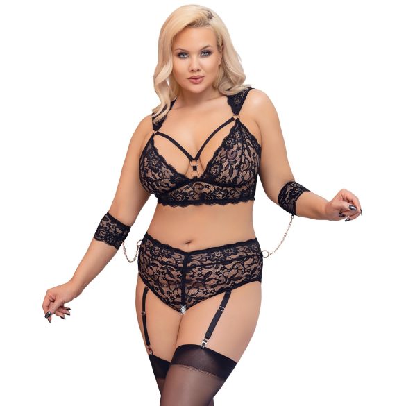 Cottelli Bondage Plus Size - Spitzen-BH-Set (schwarz) - 4XL