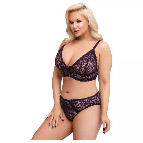 Cottelli Plus Size - Transparentes BH-Set mit Muster (Lila)