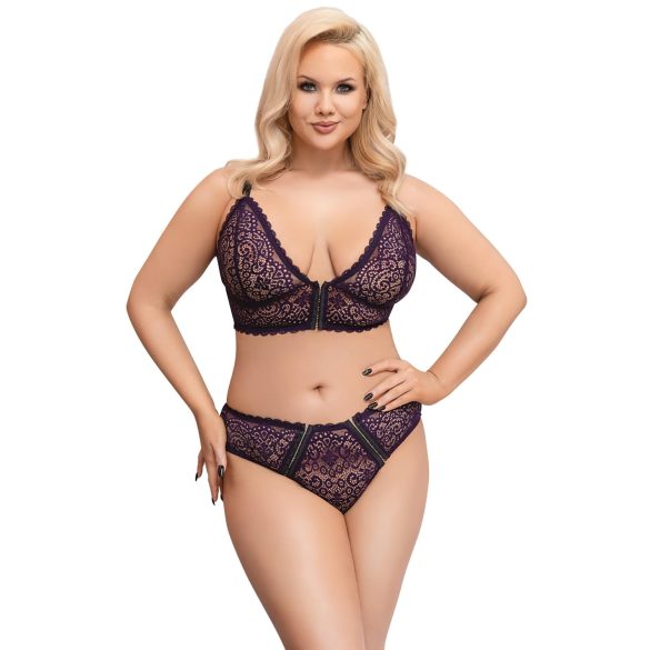 Cottelli Plus Size - Transparentes BH-Set mit Muster (Lila) - 2XL