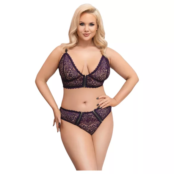 Cottelli Plus Size - Transparentes BH-Set mit Muster (Lila) - 2XL