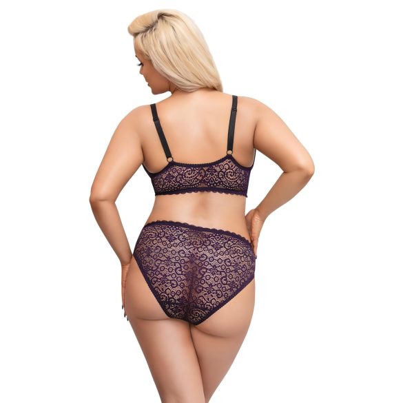 Cottelli Plus Size - Transparentes BH-Set mit Muster (Lila) - 2XL