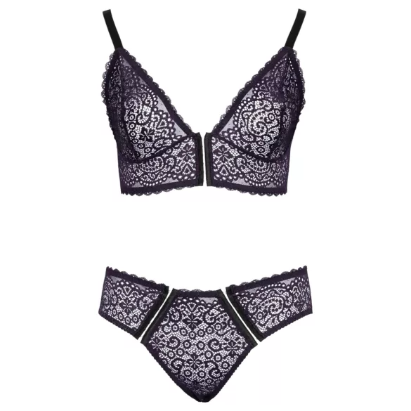 Cottelli Plus Size - Transparentes BH-Set mit Muster (Lila) - 2XL