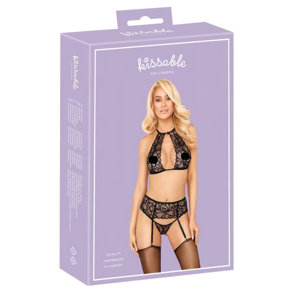 Küssbar - Halsband-Spitzen-BH-Set (schwarz) - L/XL