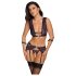 Cottelli Bondage - Wäsche-Set & Handschellen (schwarz-lila) - M