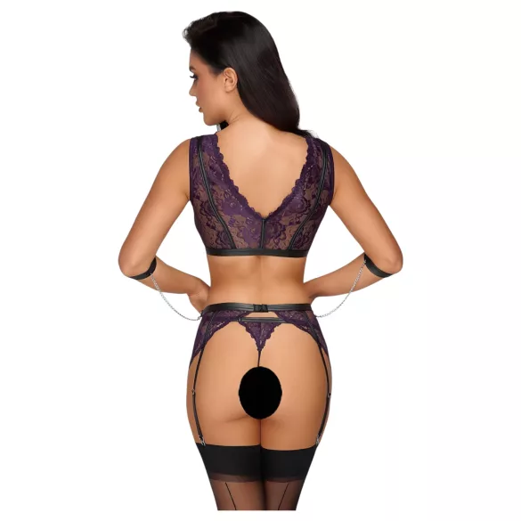 Cottelli Bondage - Dessous-Set und Handschellen (Schwarz-Lila) - XL