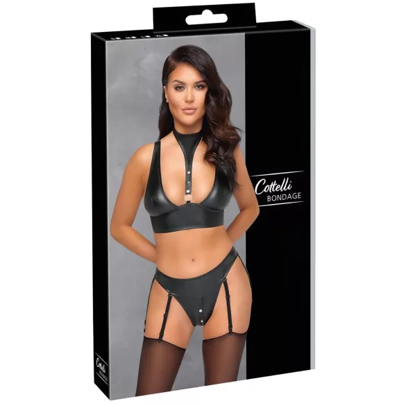 Cottelli Bondage - Glänzendes BH-Set mit Handschellen (Schwarz) - M