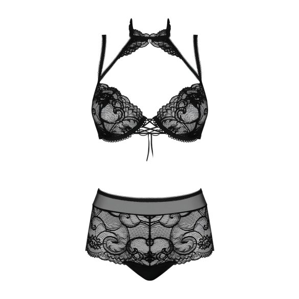 Obsessive Elizenes - Muster, transparentes BH-Set (schwarz)