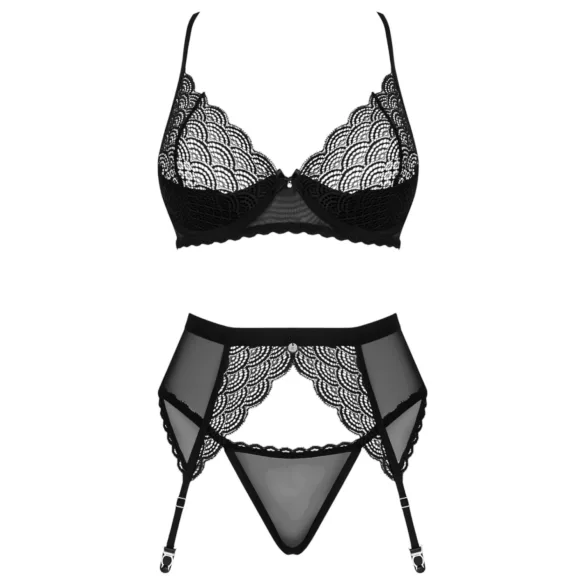 Obsessive Chemeris - BH-Set mit Strumpfhalter (schwarz) - XL/XXL