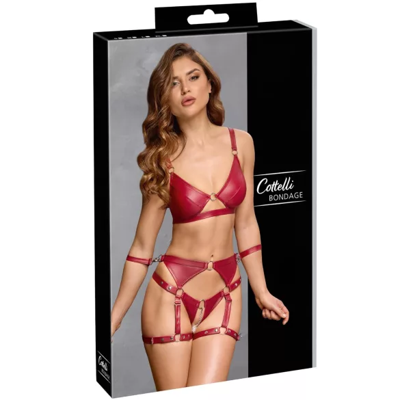 Cottelli Bondage - Glänzendes BH-Set & Handschellen (Rot)