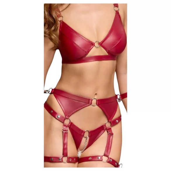 Cottelli Bondage - Glänzendes BH-Set & Handschellen (Rot) - XL