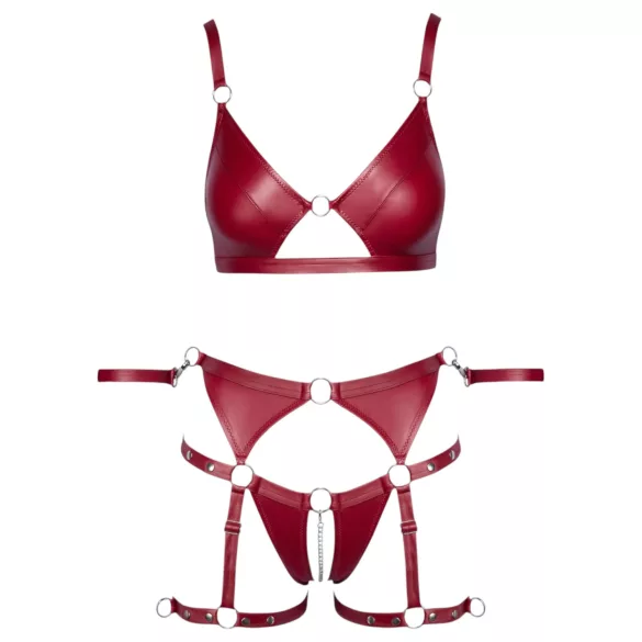 Cottelli Bondage - Glänzendes BH-Set & Handschellen (Rot) - XL