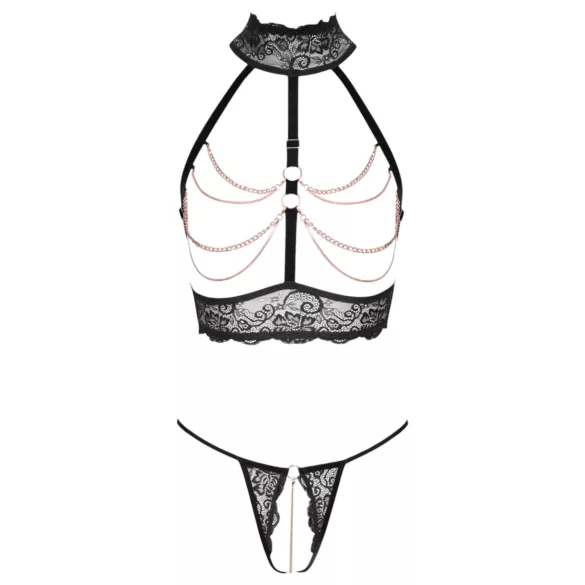 Abierta Fina - Offenes Kettendessous-Set (Schwarz) - M