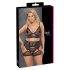 Cottelli Curves - Spitzen-BH-Set mit Ledereinsätzen (Schwarz) - 2XL