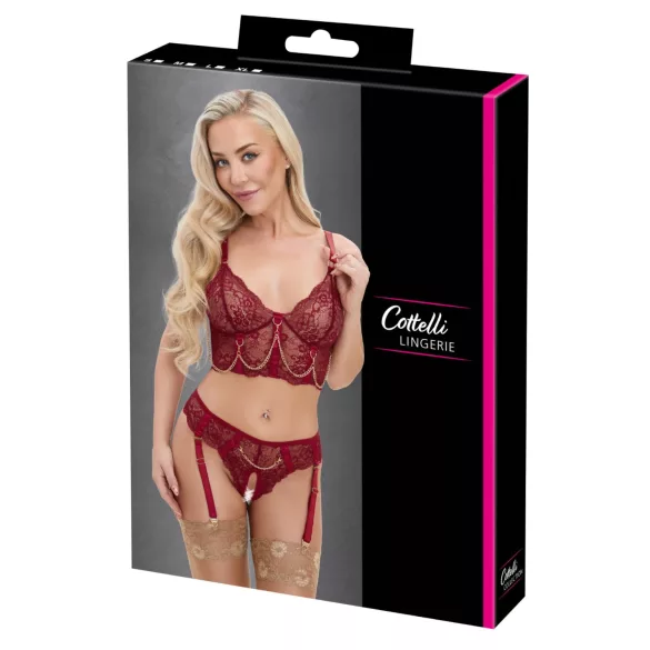 Cottelli - zweiteiliges Spitzen-Strapsset (rot)