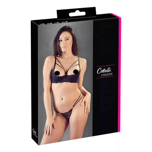 Cottelli - Riemen-BH mit Ring & String (schwarz)