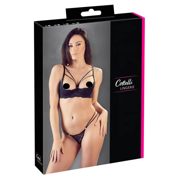 Cottelli - Riemen-BH & String mit Ringen (schwarz) - 85B/L