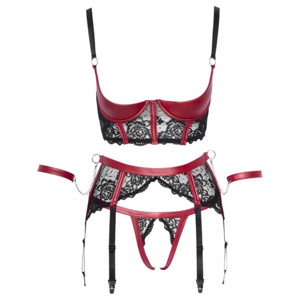 Cottelli Bondage - Mattes, Spitzen-BH-Set (Rot) - XL