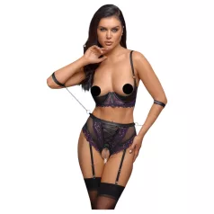 Cottelli Bondage - BH-Set und Handfesseln (schwarz-lila) - M
