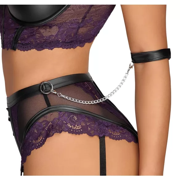 Cottelli Bondage - BH-Set und Handfesseln (schwarz-lila) - M