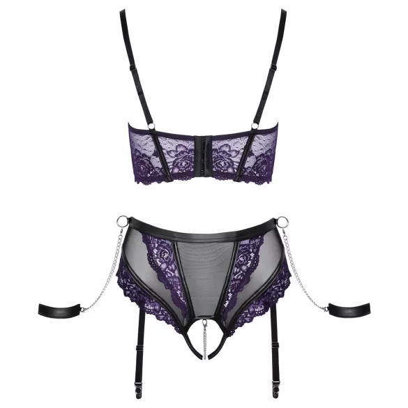 Cottelli Bondage - BH-Set und Handfesseln (schwarz-lila) - M