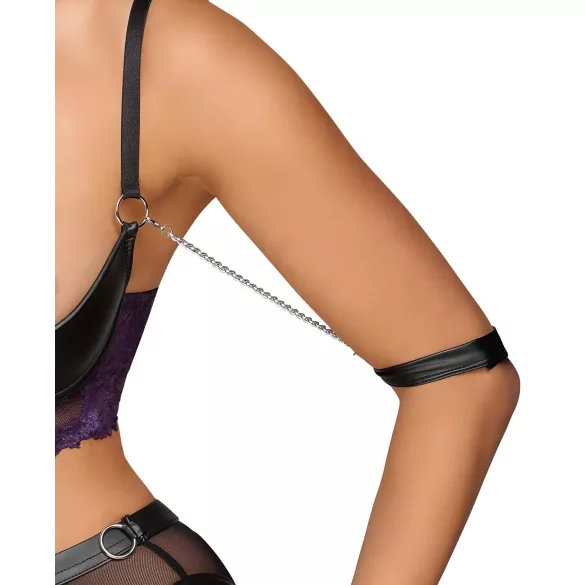 Cottelli Bondage - BH-Set und Handfesseln (schwarz-lila) - L