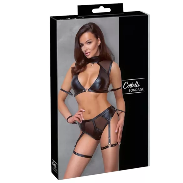 Cottelli Bondage - BH-Set mit Netzeinsatz (schwarz) - L