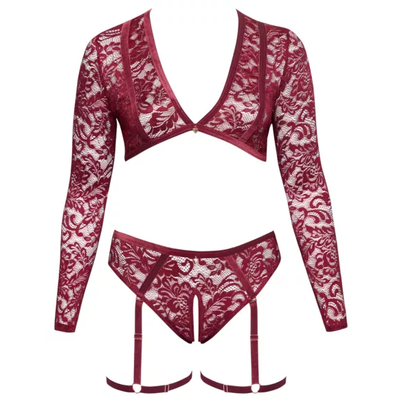 Cottelli Curves - Langärmeliges Spitzen-Set (Rot) - 2XL