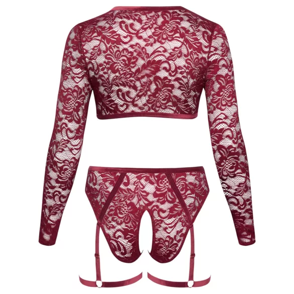 Cottelli Curves - Langärmeliges Spitzen-Set (Rot) - 2XL