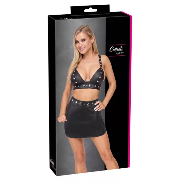 Cottelli - Kunstleder-Top und Minirock-Set (schwarz)