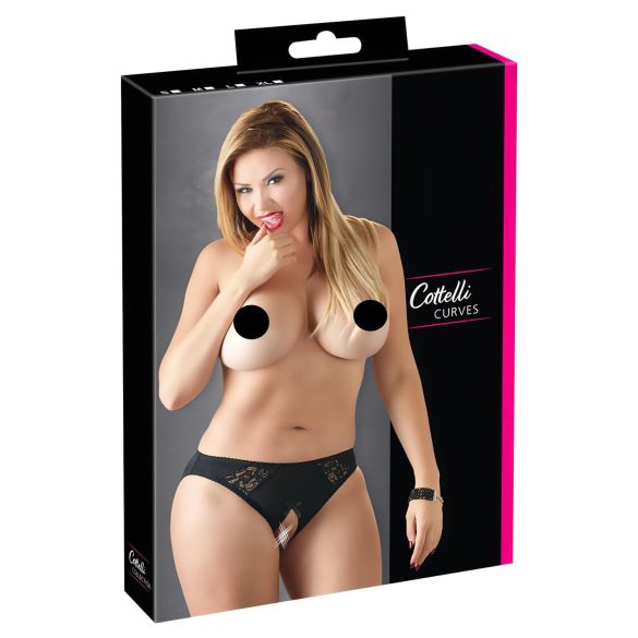 Cottelli Plus Size - Spitzenslip mit offenem Schritt (schwarz) - 4XL