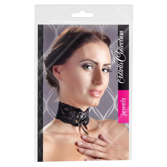 Cottelli - Breites Schnürspitze Halsband (Schwarz)