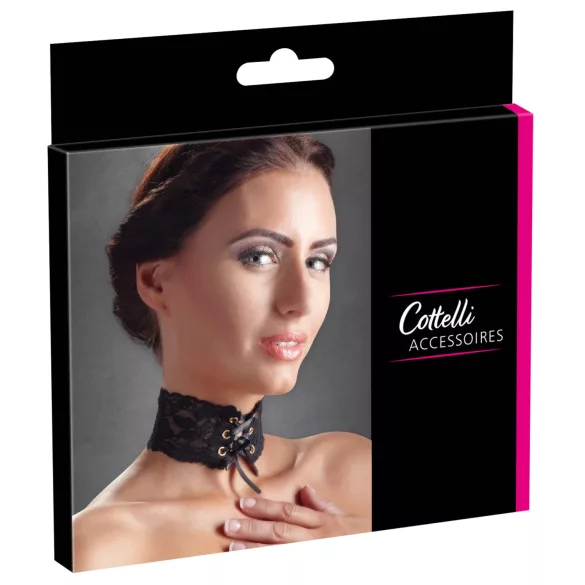 Cottelli - Breites, geschnürtes Spitzenhalsband (schwarz)