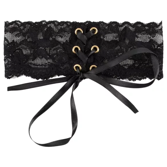 Cottelli - Breites, geschnürtes Spitzenhalsband (schwarz)