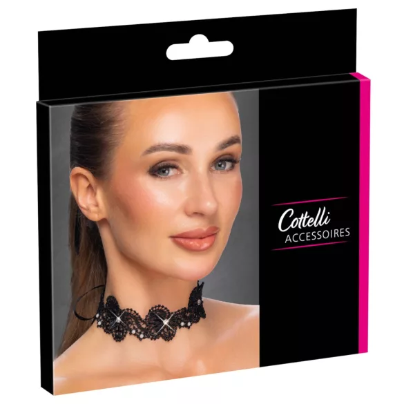 Cottelli - Spitzen- und Perlenhalsband (Schwarz)