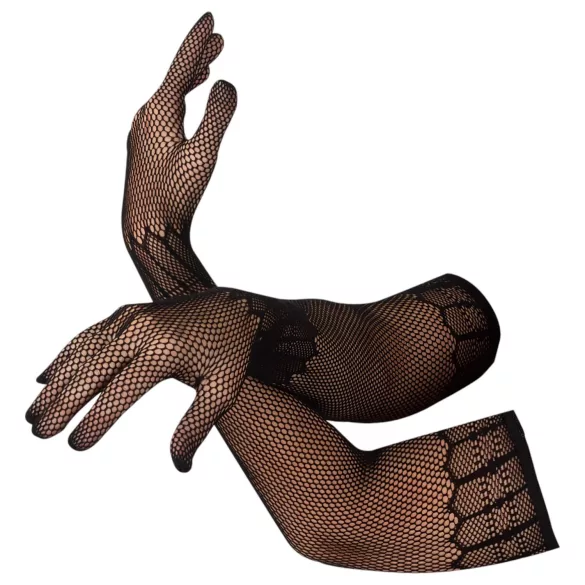 Cottelli Collection - Lange Netz-Handschuhe mit Muster - Schwarz (S-L)