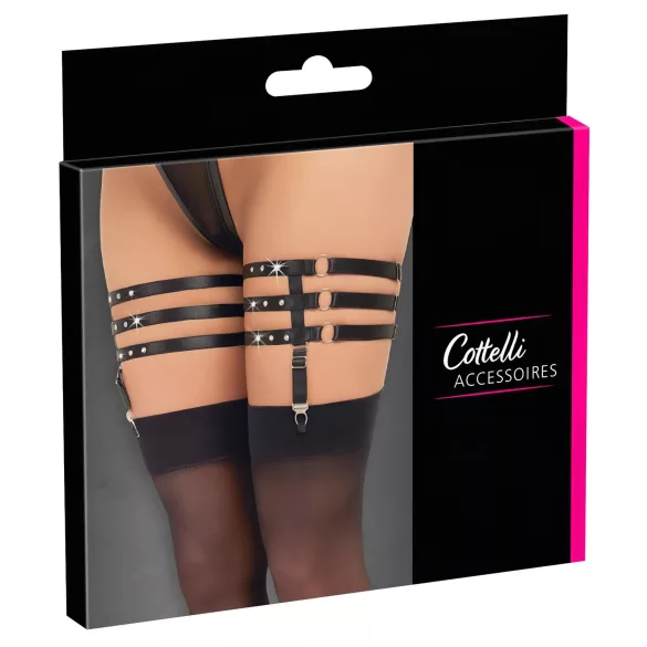 Cottelli - Lederoptik-Strumpfband Oberschenkelriemen (schwarz)