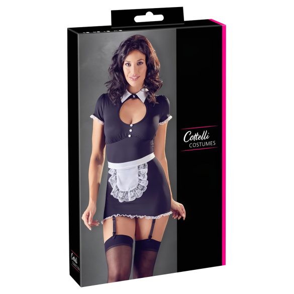 Cottelli - Zimmermädchen-Outfit mit Strapsen (Schwarz-Weiß) - M
