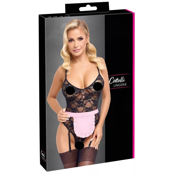 Cottelli - Transparente Dienstmädchenkostüm (schwarz-pink)