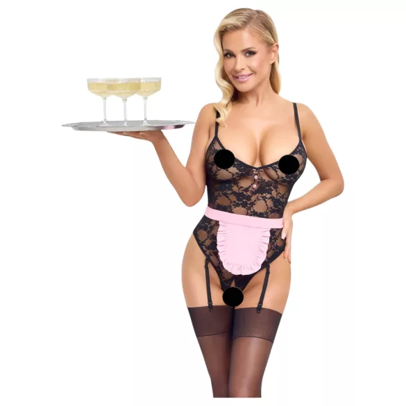 Cottelli - Transparente Dienstmädchenkostüm (schwarz-pink) - XL