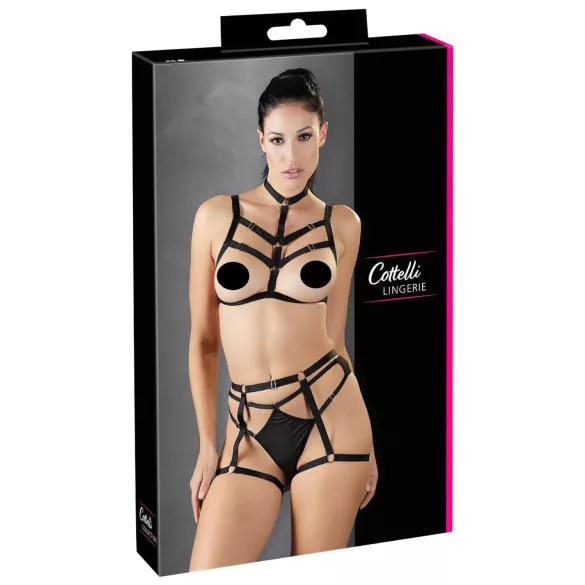 Cottelli - Zier-Bodyharness Dessous-Trio (schwarz, S-L)