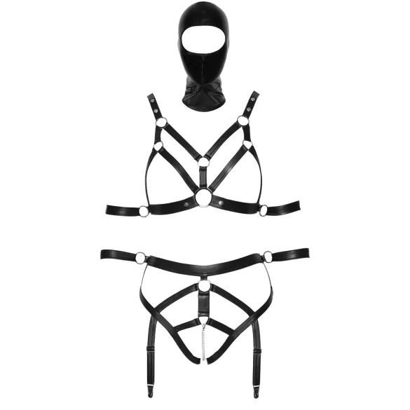 Bad Kitty - Körpergeschirr Set und Maske (schwarz) - L